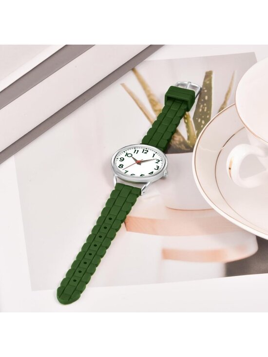 Women\'s Dark Green Big Face Easy Reader Silicone Strap Waterproof 35MM Watch main image 6